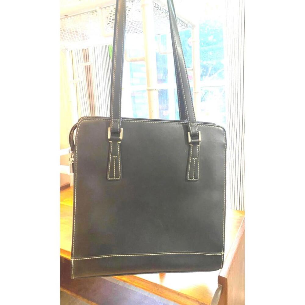 Vintage Liz Claiborne Black Leather Satchel / 3 Beautiful Compartments / A Gem!